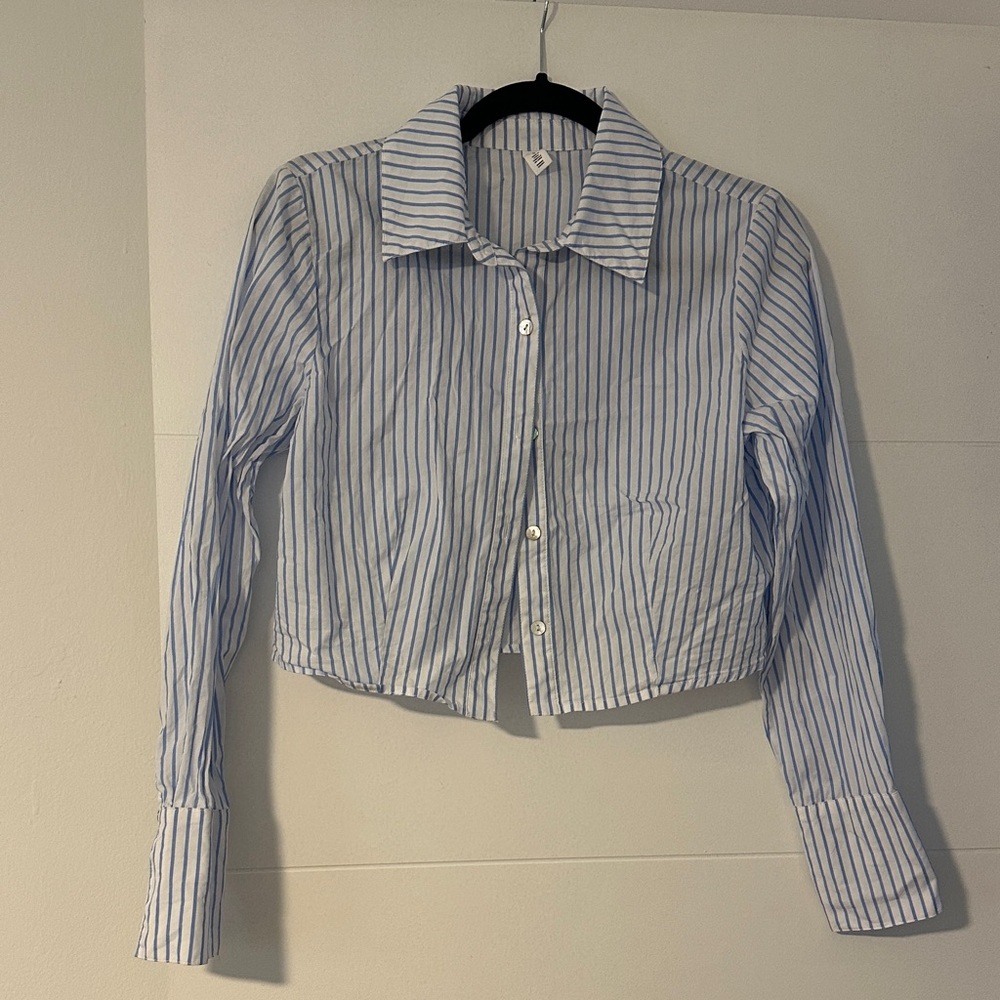 BP Striped Button Down Shirt in Blue and White